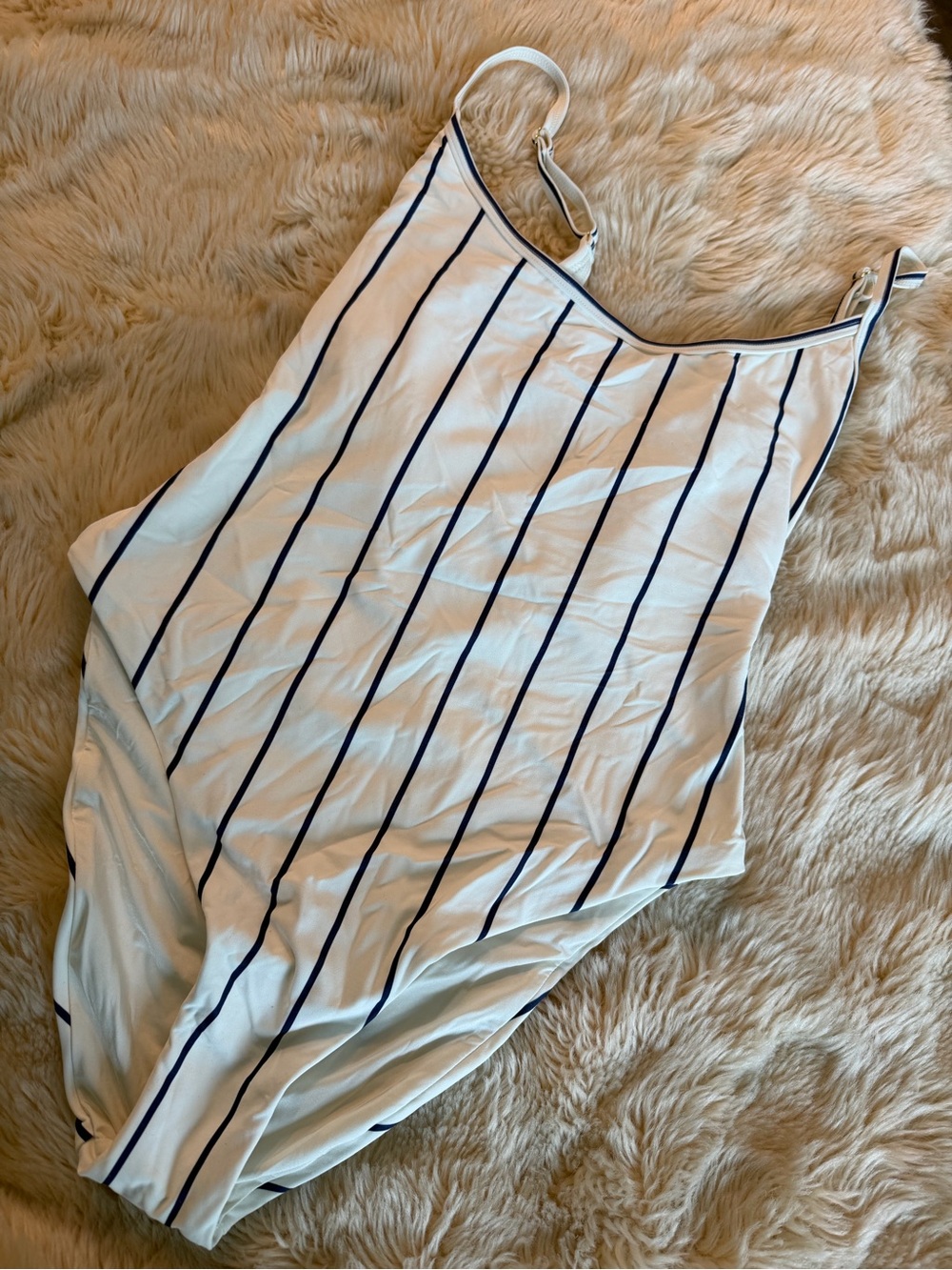 WeWoreWhat White One-Piece Swimsuit with Navy Vertical Stripes
